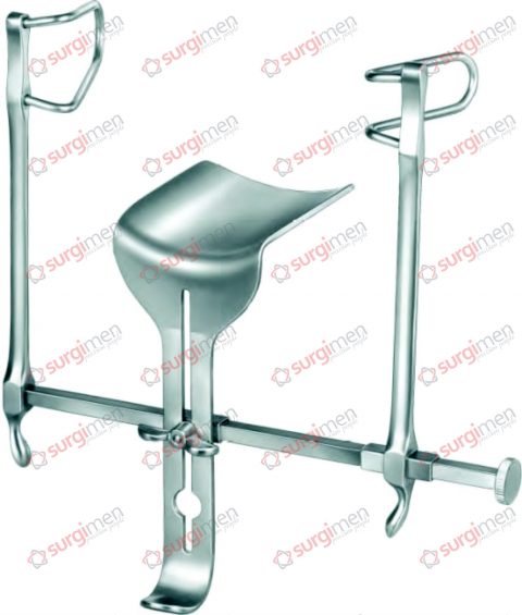 GOSSET Abdominal retractor, 150 mm, lateral valves 63 x 29 mm and 63 x 36 mm, with central valve 59 x 57 mm