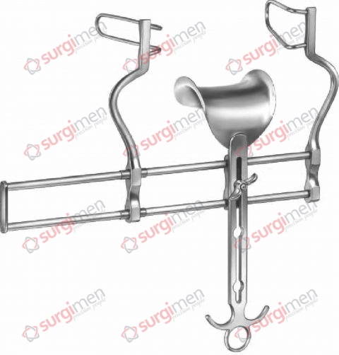 BALFOUR Abdominal retractor, 250 mm, lateral valves 100 x 32 mm and 100 x 38 mm, with central valve 80 x 80 mm