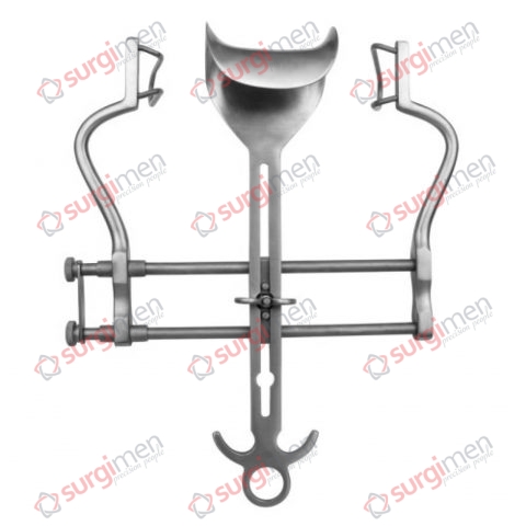 BALFOUR modif. Abdominal retractor, 215 mm, lateral valves 64 x 45 mm, with central valve 70 x 66 mm