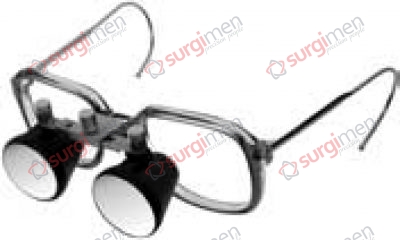 Binocular magnifying glass spectacles, consisting of spectacle frame and loupe, magnifying 1.8x, free working distance 40 cm approx., vision field ø 10 cm, working distance and size of field adjustable.