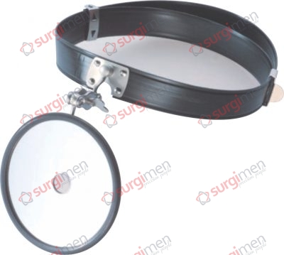 ZIEGLER Head mirror, complete, consisting of: 18-0220 1 Head mirror ø 90 mm, with rubber coating 18-0210 1 Head band of black plastic, with ball-and-socket joint ø 90 mm