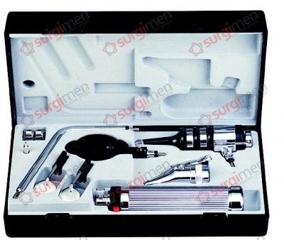 UNIVERSAL Diagnostic Set complete in case, consisting of: 1 Battery handle (without batteries) 1 Ophtalmoscope with vaccum bulb, 2,7 V 1 Otoscope head with vaccum bulb, 2,7 V 1 Reusable ear specula, O 2,0 I 3,0 I 4,0 mm 1 Nasal specula 1 Lampentrager 1 La