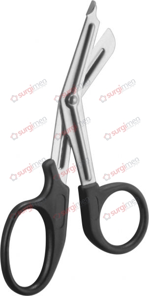 UNIVERSAL, Universal bandage and cloth scissors, made of acid-proof stainless steel, with 1 serrated blade and plastic handles, autoclavable up to 143°C. black 15 cm, 6“