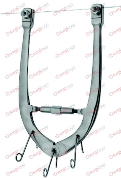 Wire traction bow with 3 traction hooks, to be used with KIRSCHNER wires up to 2 mm diam., adjustable, small size 40 - 130 mm, 1½“ - 5⅛“ / 100 mm, 4“