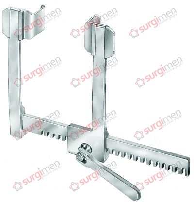 DE BAKEY Rib Spreaders complete, consisting of: 24-132-01 1 Spreader 24-132-02 2 Lateral blades 30 x 30 mm (AxB) 24-132-03 2 Lateral blades 40 x 40 mm (AxB) 24-132-04 2 Lateral blades 50 x 50 mm (AxB)