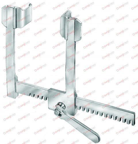 DE BAKEY Rib Spreaders complete, consisting of: 24-132-01 1 Spreader 24-132-02 2 Lateral blades 30 x 30 mm (AxB) 24-132-03 2 Lateral blades 40 x 40 mm (AxB) 24-132-04 2 Lateral blades 50 x 50 mm (AxB)