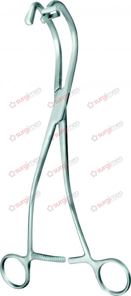 CALNE The special clamp makes it possible to clamp the vena cava inferior above the liver according to the anatomic conditions. The lock at the upper end of the jaws fixes firmly the parts of the jaws of the clamp after it is placed, thus impeding the ven