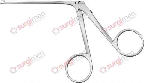 Micro Ear Forceps curved to left, oval 1.0 mm x 0.9 mm 8 cm, 3⅛“