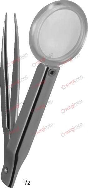 FEILCHENFELD Splinter Forceps 13 cm, 5⅛“ with magnifying loupe ø 32 mm