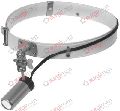 JANSEN Head lamp (6 volts), complete with adjustable focus and joint, narrow head band of white celluloid and cord with plugs for transformer 17-515-00.