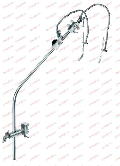 LEYLA Self-retaining brain retractor with 2 flexible arms, complete, consisting of: 24-760-01 1 Ball and socket joint 24-760-02 1 Holding rod 24-760-05 2 Coupling heads 24-750-01 2 Flexible arms 24-750-03 1 Support, for flat brain spatulas 24-760-04 1 Sup