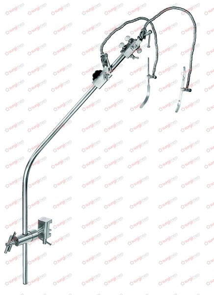 LEYLA Self-retaining brain retractor with 2 flexible arms, complete, consisting of: 24-760-01 1 Ball and socket joint 24-760-02 1 Holding rod 24-760-05 2 Coupling heads 24-750-01 2 Flexible arms 24-750-03 1 Support, for flat brain spatulas 24-760-04 1 Sup
