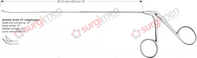 Endolaryngeal Micro Scissors, curved upwards distal end curved up 10° Ø 2,0 mm , 23,0 cm , 9”