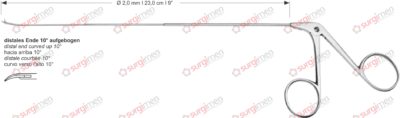 Endolaryngeal Micro Scissors, curved left distal end curved up 10° Ø 2,0 mm , 23,0 cm , 9”