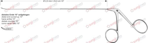 Endolaryngeal Micro Scissors, curved right distal end curved up 10° Ø 2,0 mm , 23,0 cm , 9”