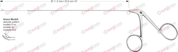 Endolaryngeal Micro Scissors, curved upwards delicate pattern Ø 1 , 2 mm , 23,0 cm I 9”