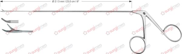 Endolaryngeal Micro Grasping forceps, curved right Ø 2 , 3 mm , 23,0 cm , 9”