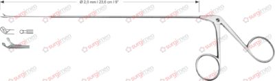 Endolaryngeal Micro Cup-shaped forceps, curved upwards, right opening Ø 2,0 mm , 23,0 cm , 9”
