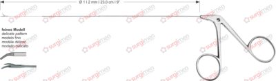 Endolaryngeal Micro Grasping forceps, curved left delicate pattern Ø 1 , 2 mm , 23,0 cm , 9”